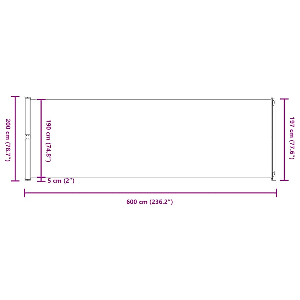 Uvlačiva bočna tenda za terasu 200 x 600 cm smeđa