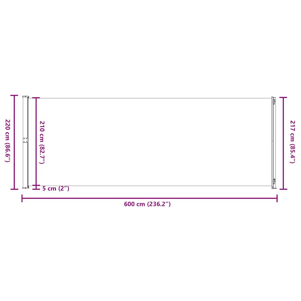 Uvlačiva bočna tenda za terasu 220 x 600 cm crvena