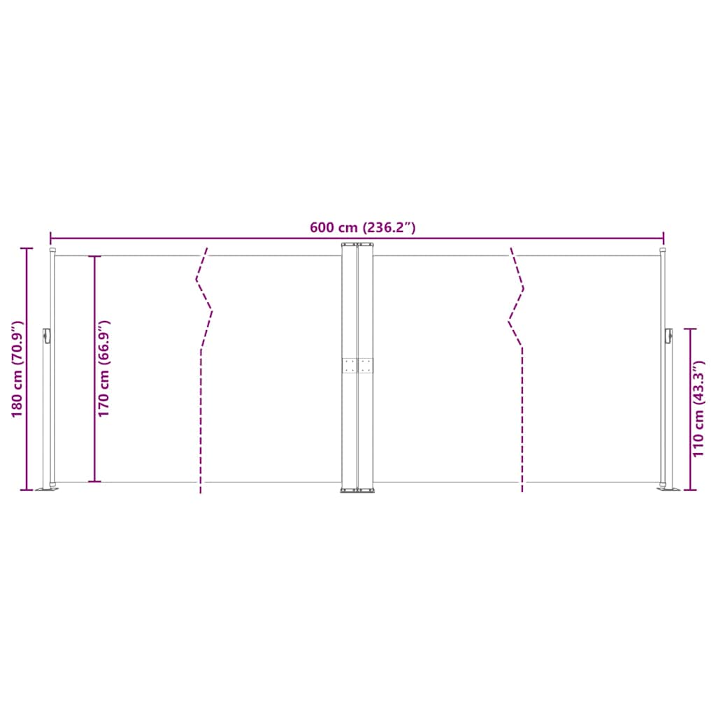 Uvlačiva bočna tenda crvena 180 x 600 cm