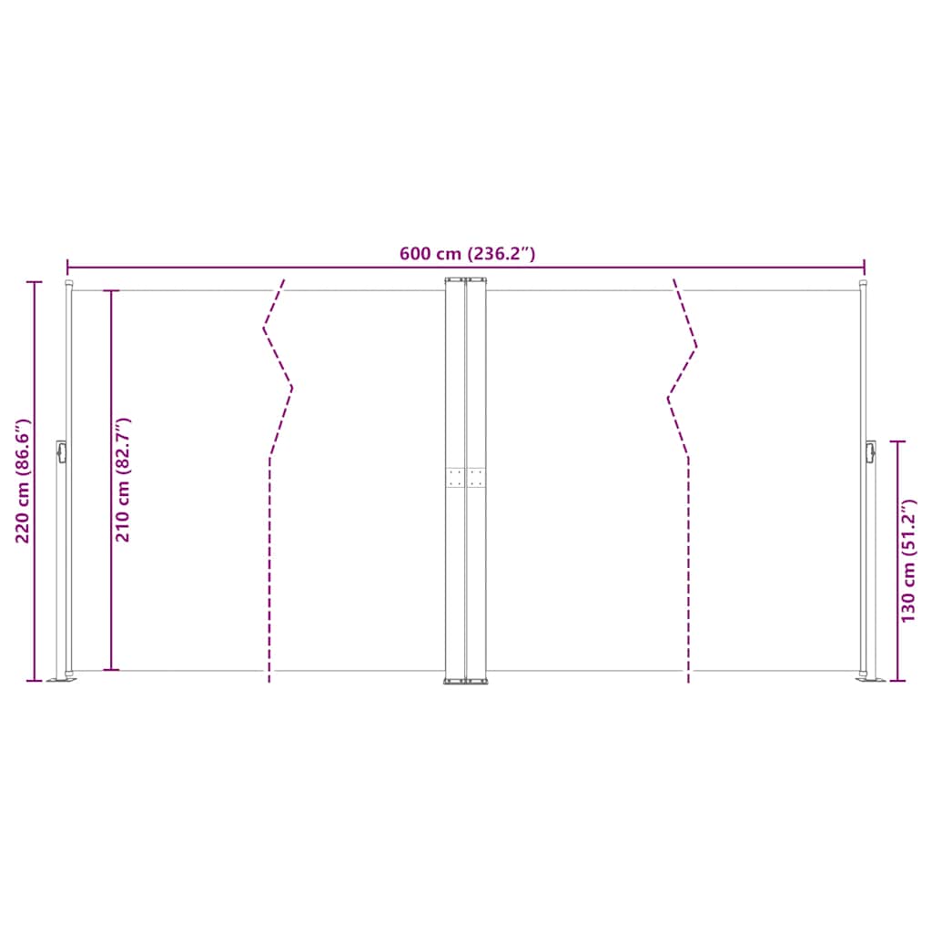 Uvlačiva bočna tenda krem 200 x 600 cm