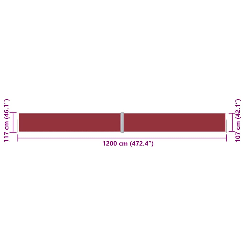 Uvlačiva bočna tenda crvena 117 x 1200 cm