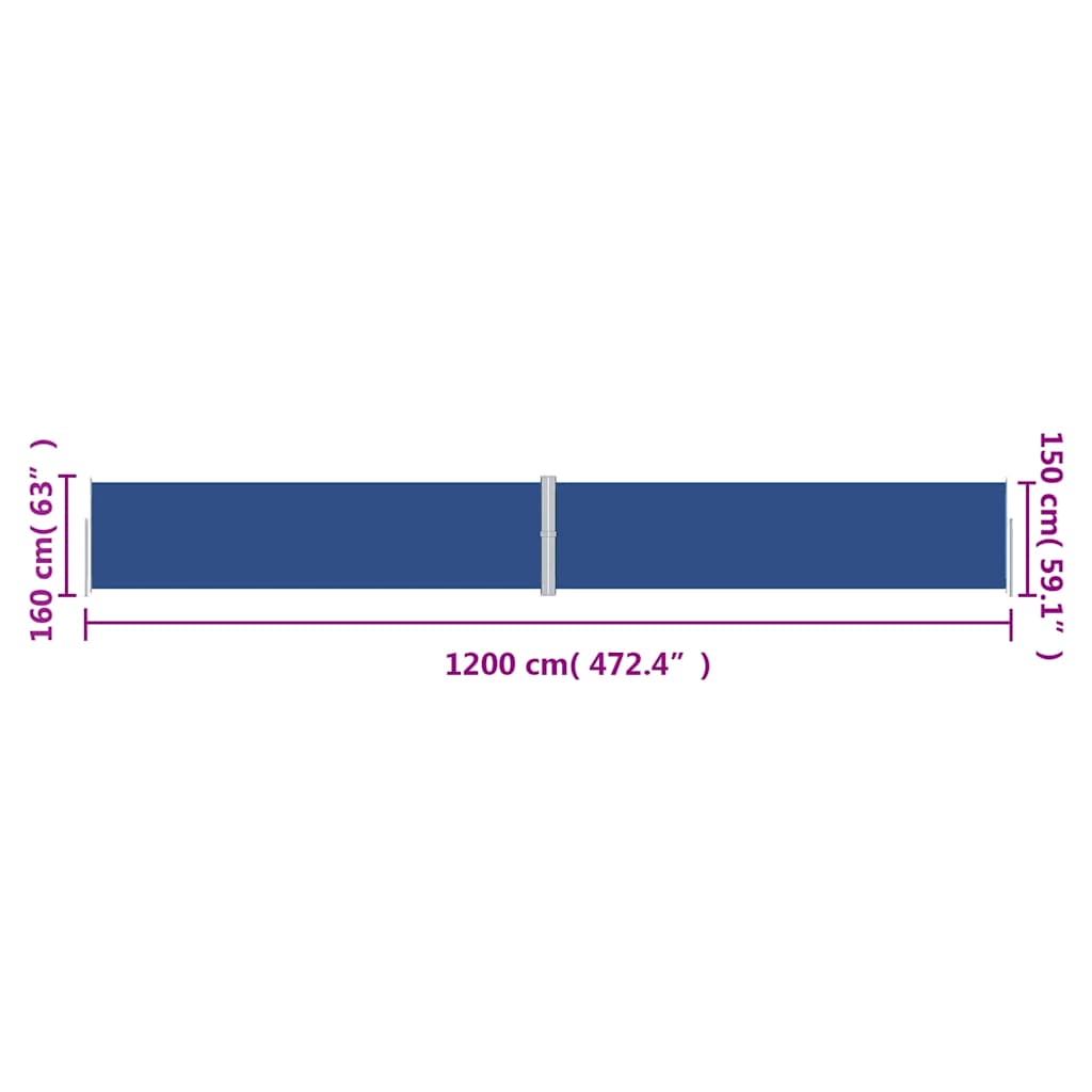 Uvlačiva bočna tenda plava 160 x 1200 cm