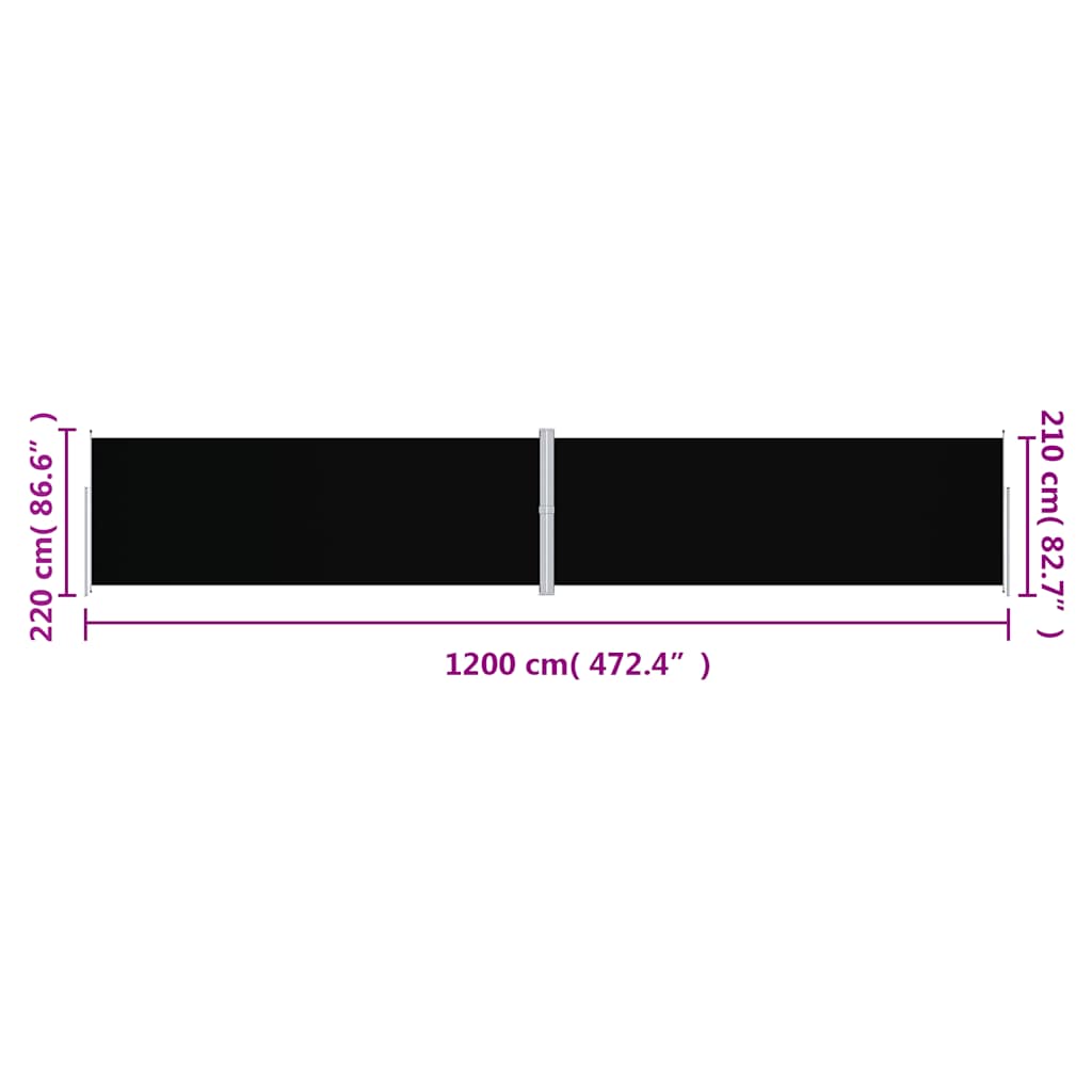 Uvlačiva bočna tenda crna 220 x 1200 cm