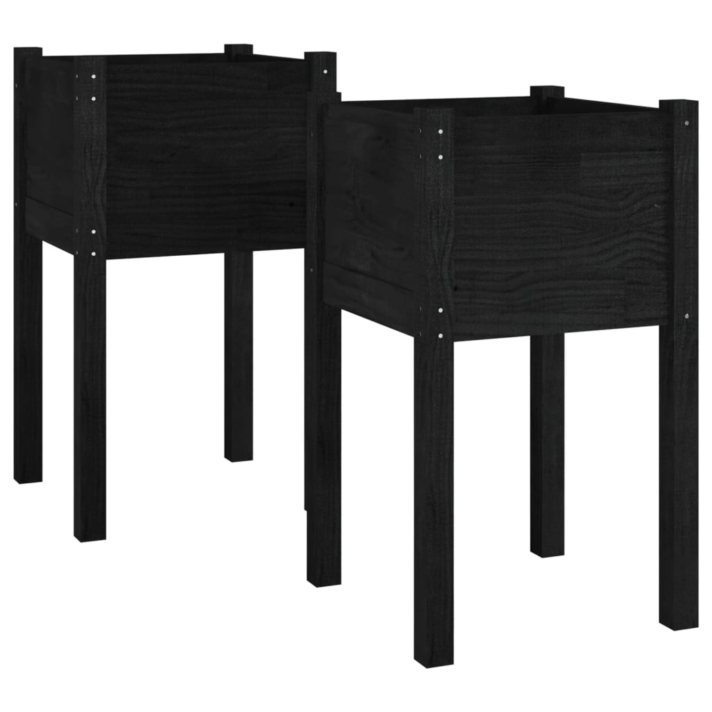 Vrtne sadilice 2 kom crne 40 x 40 x 70 cm od masivne borovine