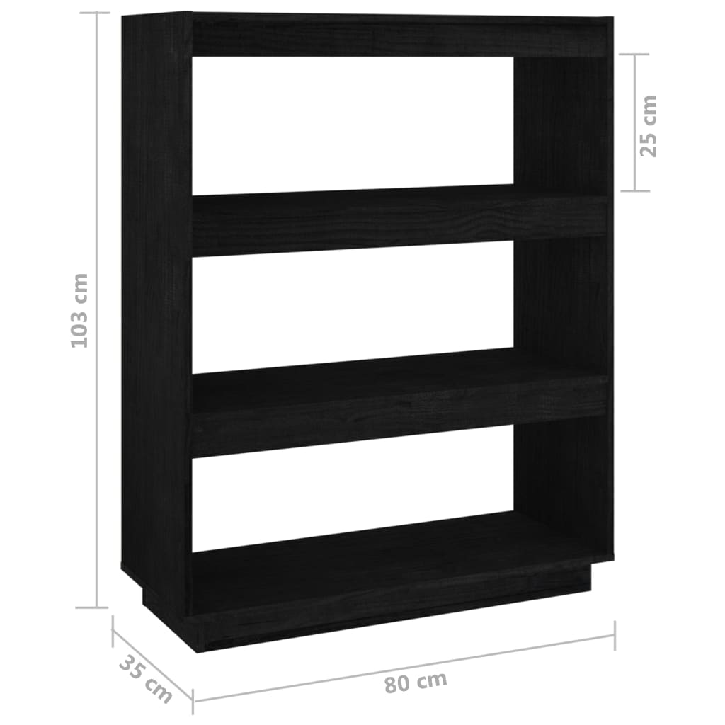 Ormarić za knjige / pregrada crni 80x35x103 cm od borovine