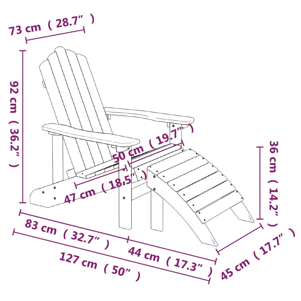 Vrtna stolica Adirondack s osloncem za noge HDPE antracit