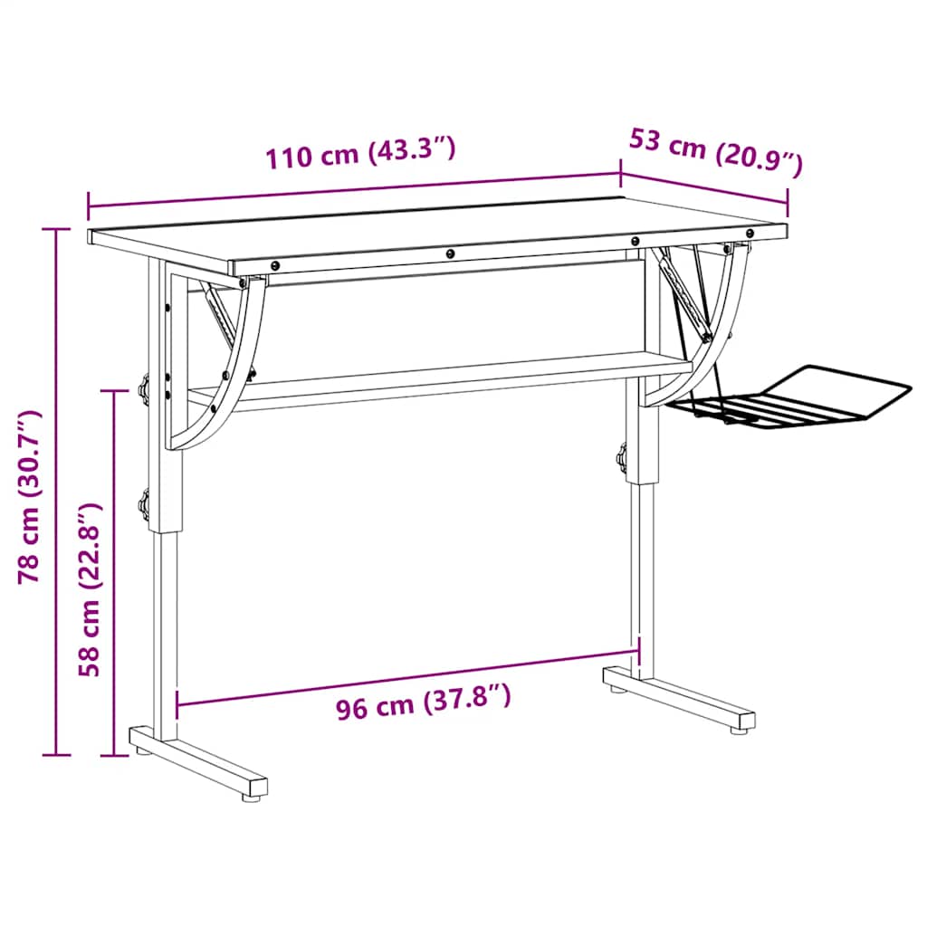 Radni stol boja hrasta i siva 110 x 53 x(58-87) cm drvo i čelik