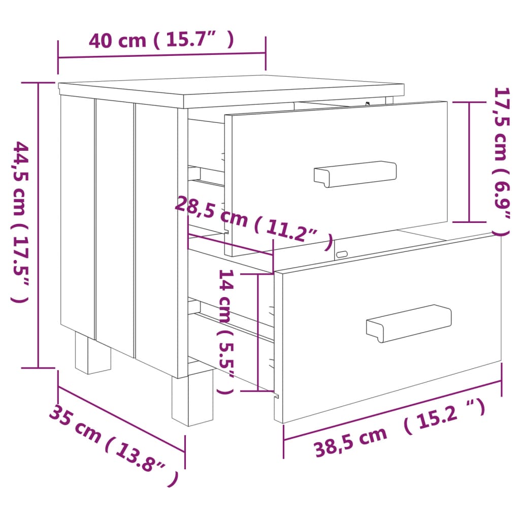 Noćni ormarići HAMAR 2 kom svjetlosivi 40x35x44,5 cm borovina