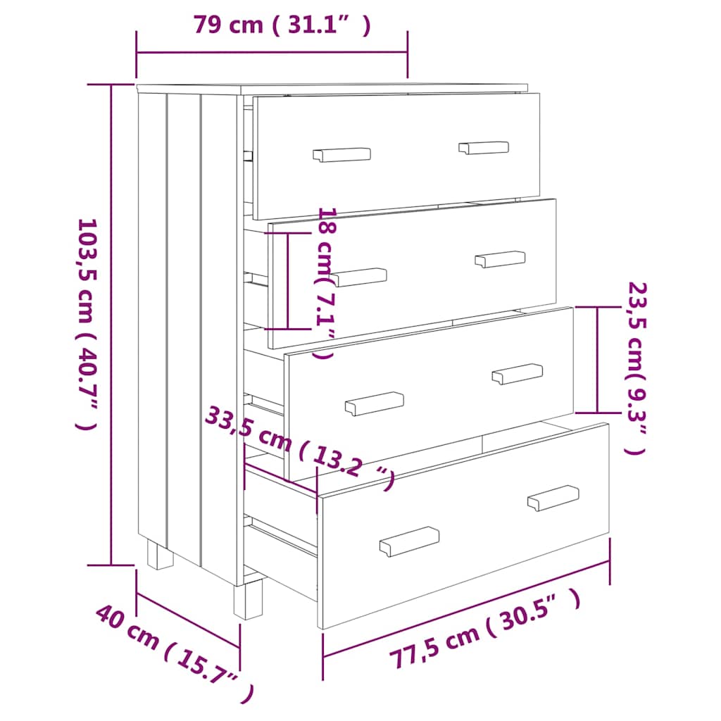 Komoda HAMAR boja meda 79 x 40 x 103,5 cm od masivne borovine
