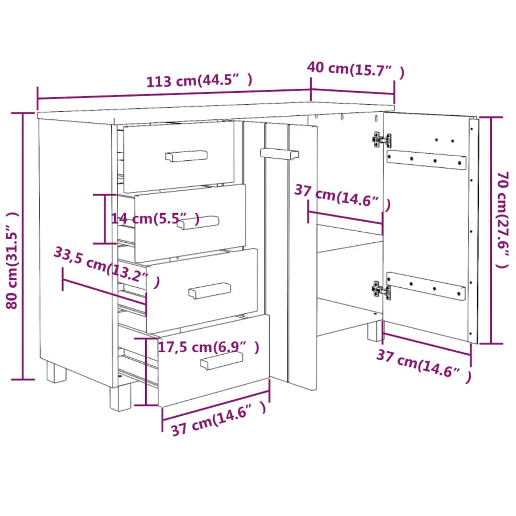 Komoda HAMAR tamnosiva 113 x 40 x 80 cm od masivne borovine