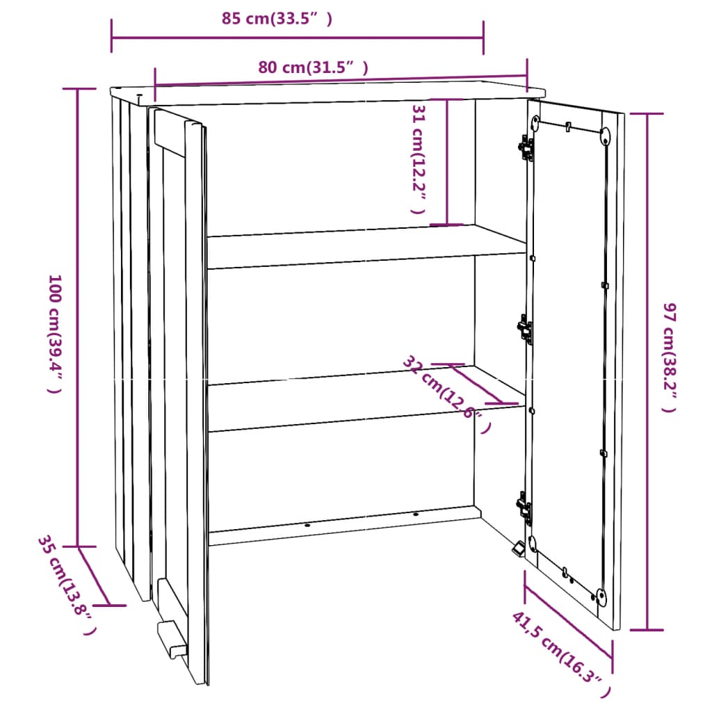 Gornji element za komodu HAMAR tamnosivi 85x35x100 cm borovina