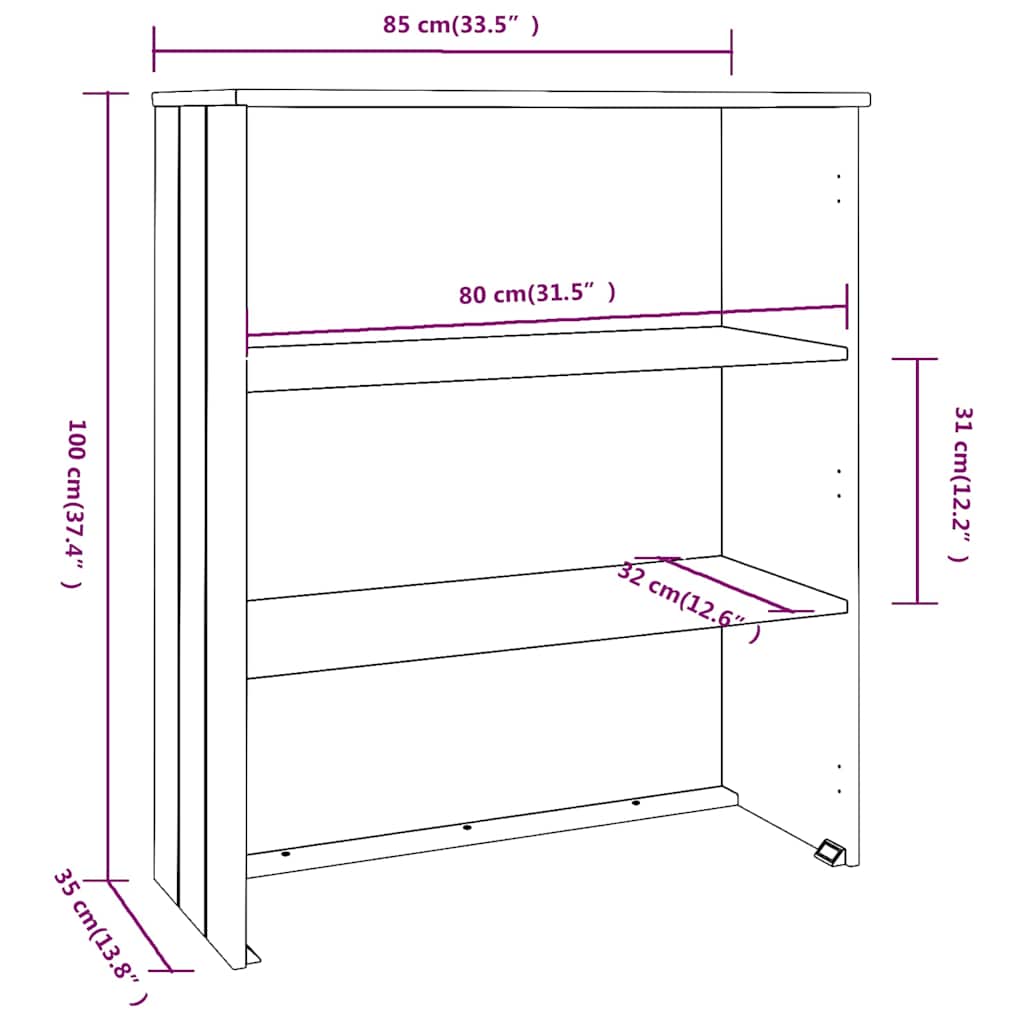 Gornji element za komodu HAMAR bijeli 85x35x100 cm od borovine