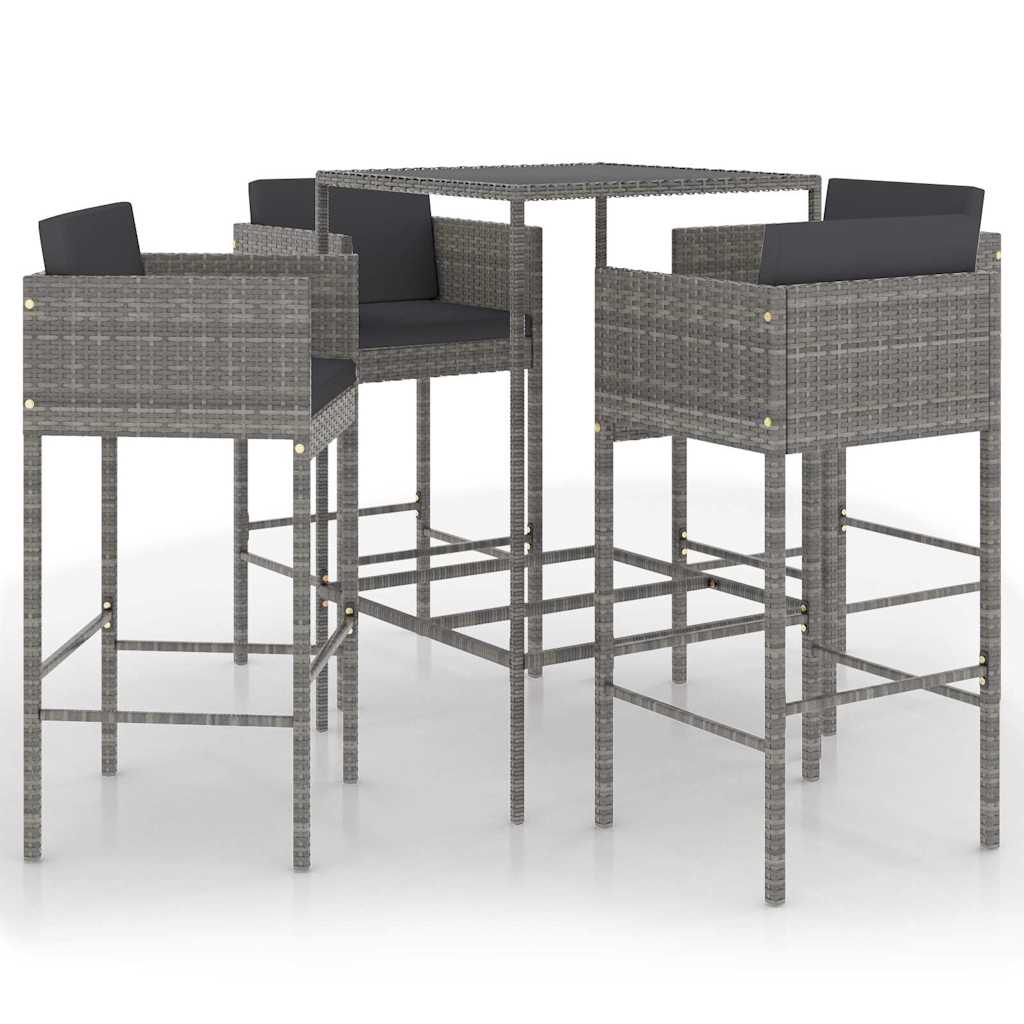 5-dijelni vrtni barski set od poliratana s jastucima sivi Siva 70 x 70 x 110 cm