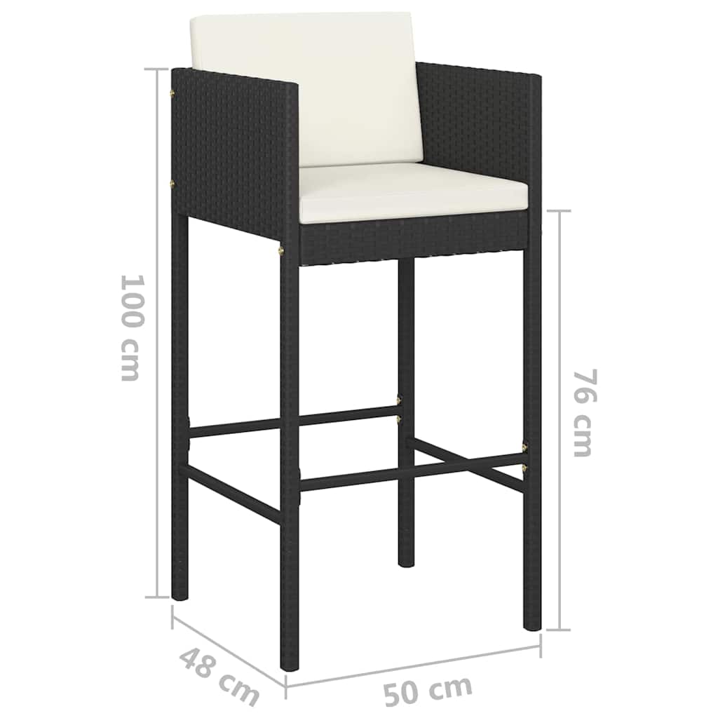 5-dijelni vrtni barski set od poliratana s jastucima crni Crna 80 x 80 x 110 cm