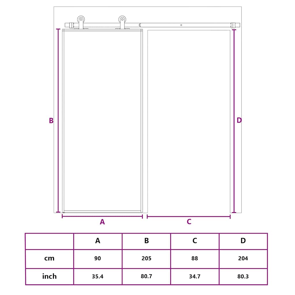 Klizna vrata od mutnog stakla ESG i aluminija 90 x 205 cm crna