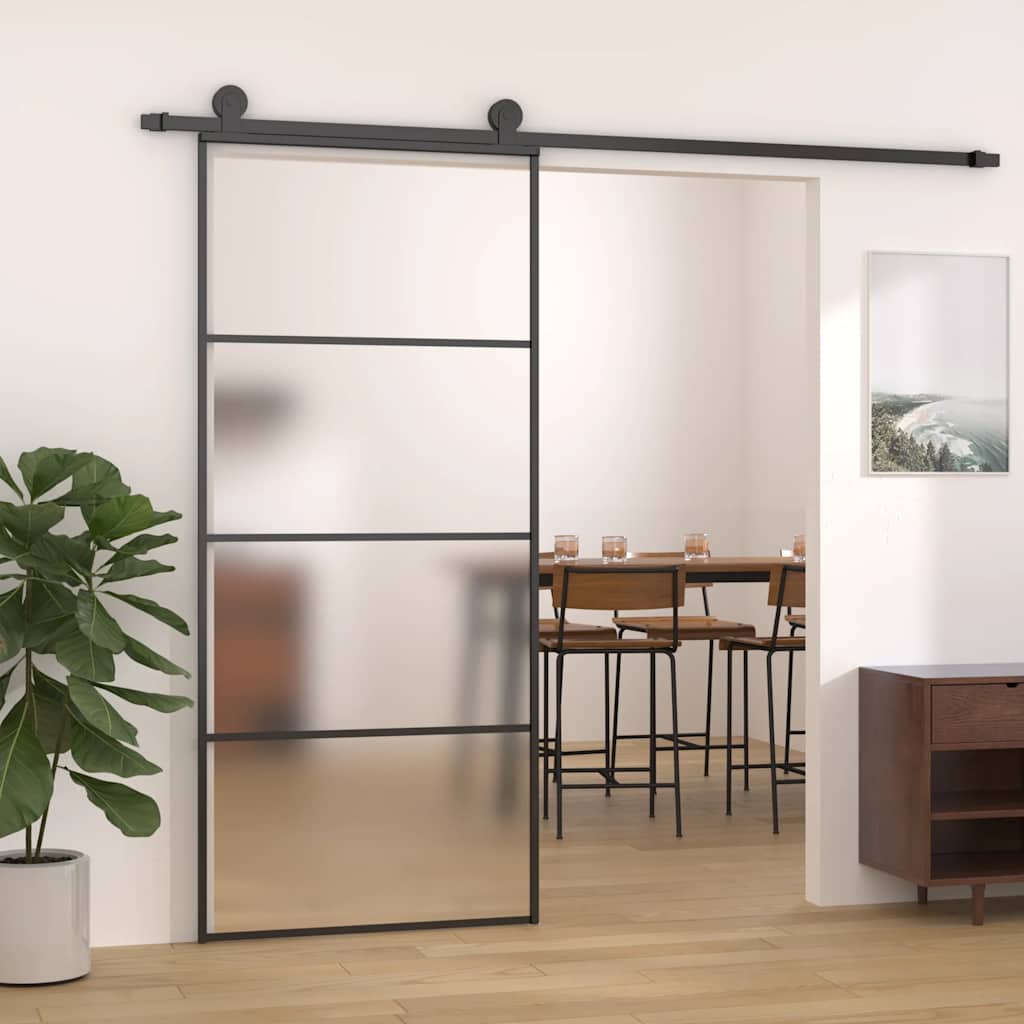 Klizna vrata od mutnog stakla ESG i aluminija 90 x 205 cm crna