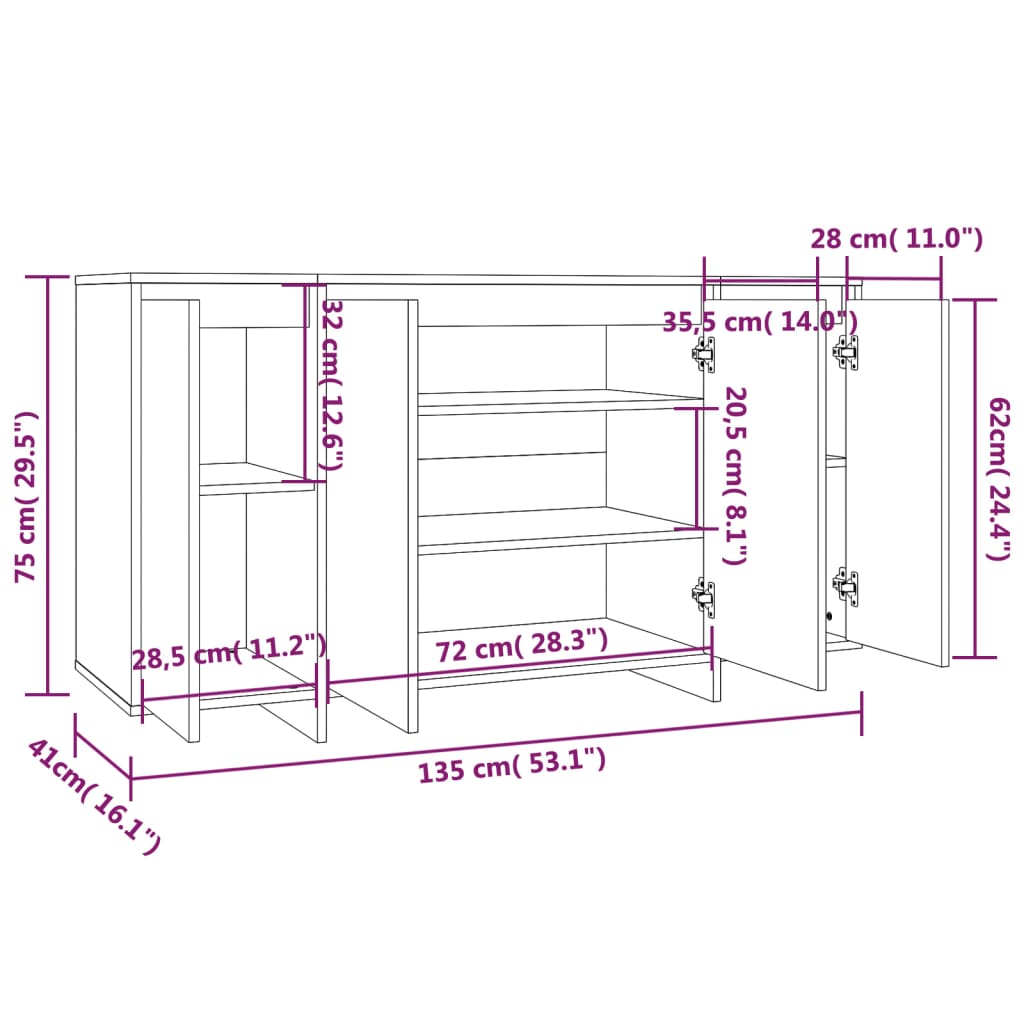 Komoda sjajna bijela 135 x 41 x 75 cm od konstruiranog drva