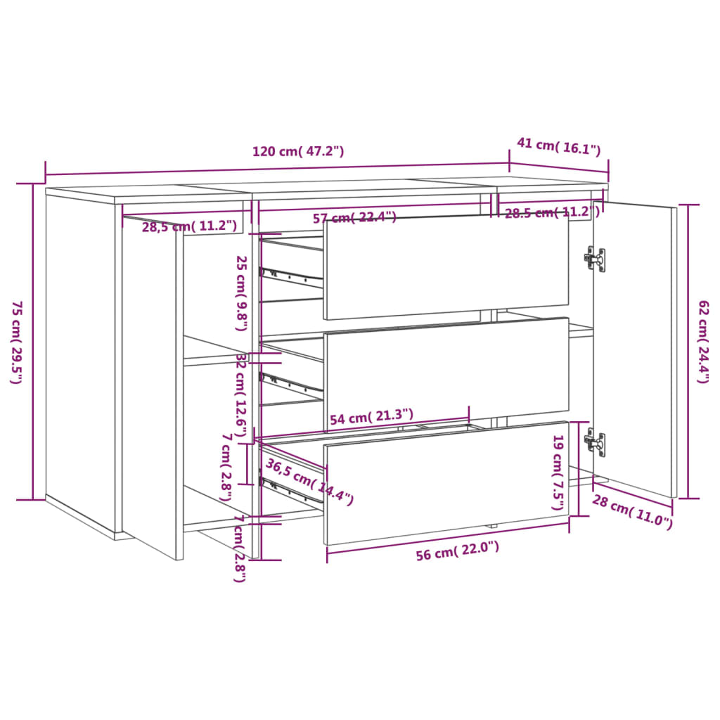 Komoda s 3 ladice crna 120 x 41 x 75 cm konstruirano drvo