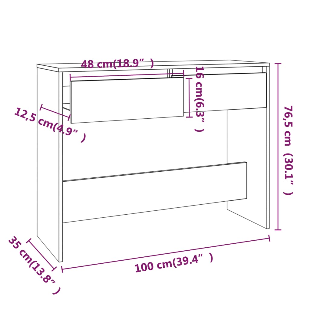 Konzolni stol boja hrasta 100 x 35 x 76,5 cm konstruirano drvo