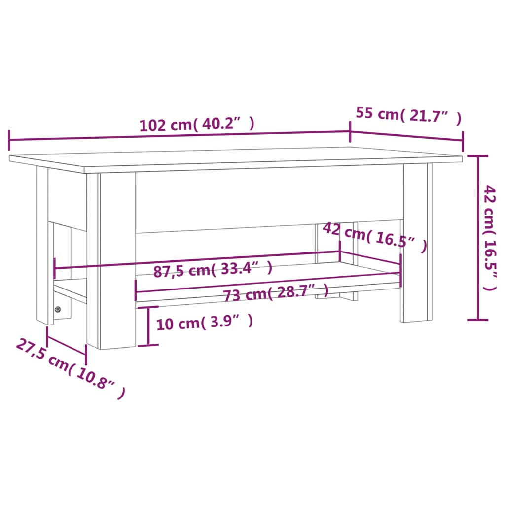 Stolić za kavu boja betona 102x55x42 cm konstruirano drvo