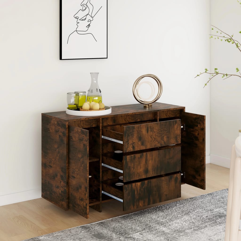 Komoda s 3 ladice boja dimljenog hrasta 120 x 41 x 75 cm drvena
