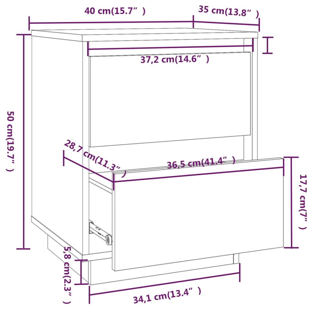 Noćni ormarići 2 kom bijeli 40 x 35 x 50 cm od masivne borovine