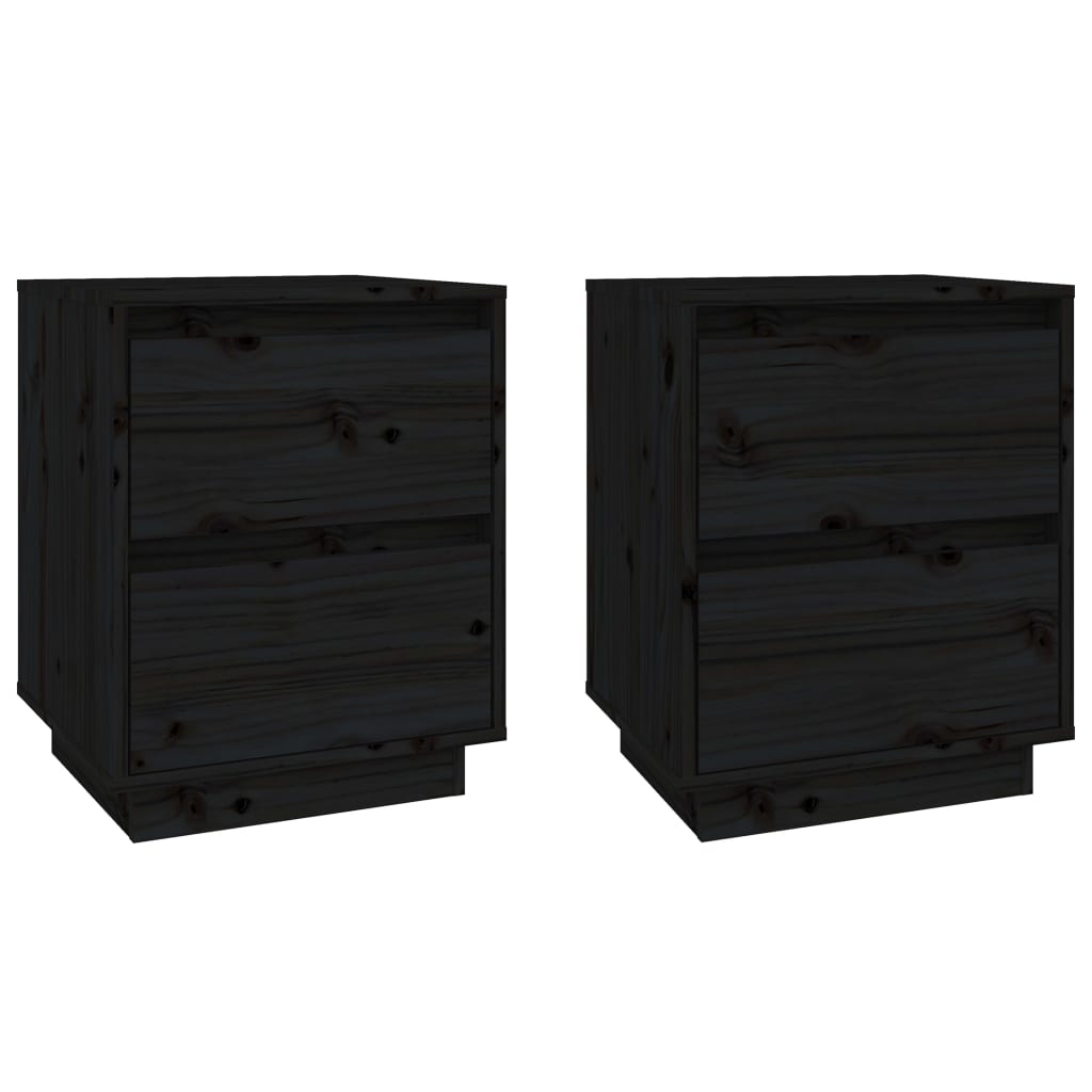 Noćni ormarići 2 kom crni 40 x 35 x 50 cm od masivne borovine