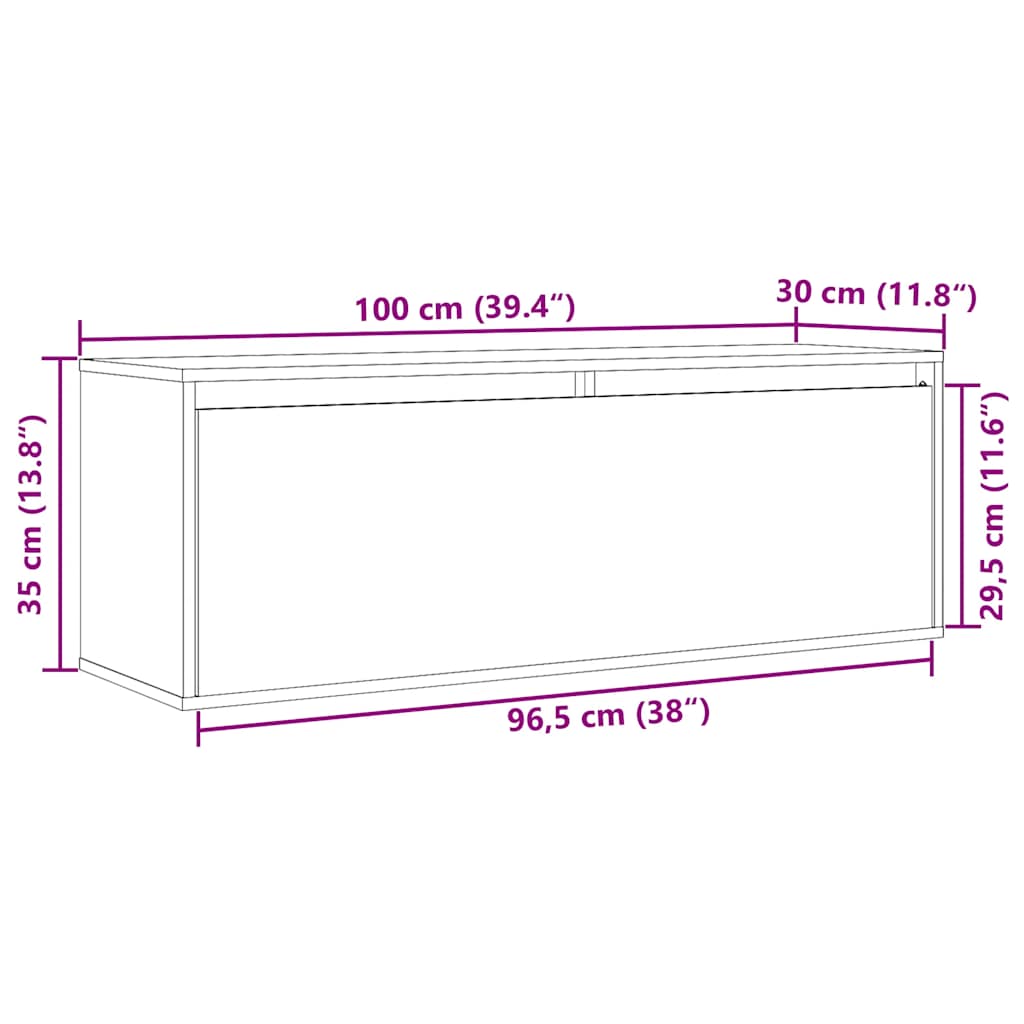 Zidni ormarić bijeli 100 x 30 x 35 cm od masivne borovine