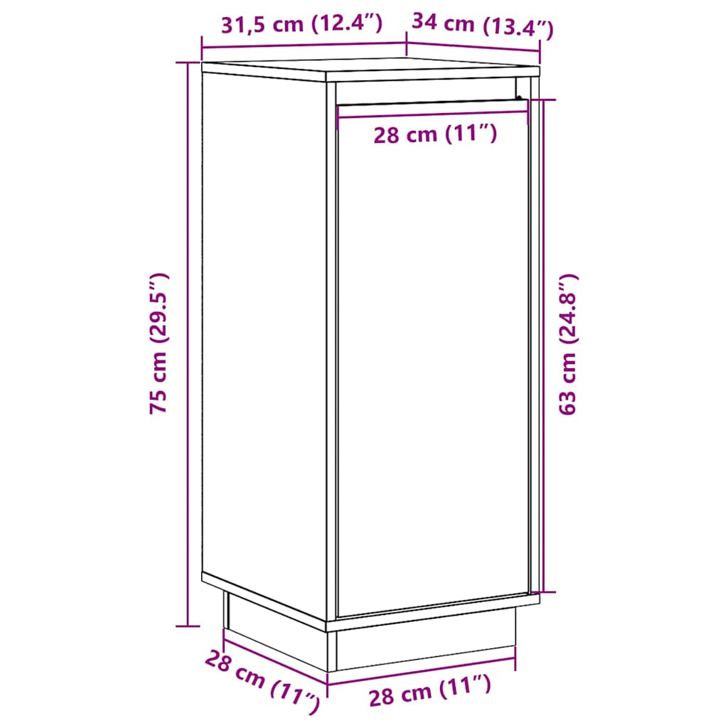 Komode 2 kom crne 31,5 x 34 x 75 cm od masivne borovine