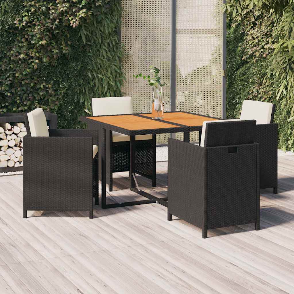 5-dijelni vrtni blagovaonski set s jastucima od poliratana crni Crna 109 cm table length