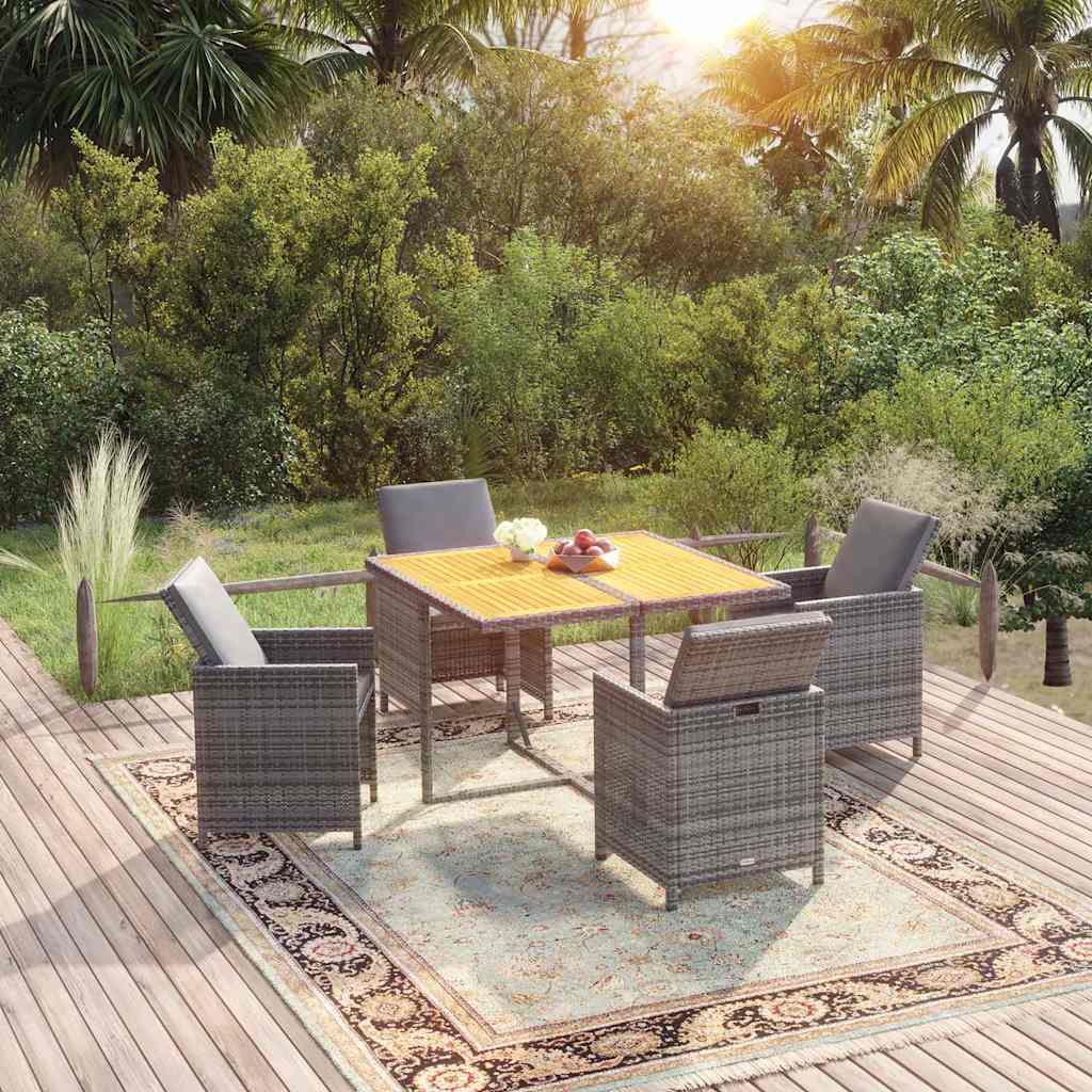 5-dijelni vrtni blagovaonski set od poliratana sivi Siva 109 cm table length