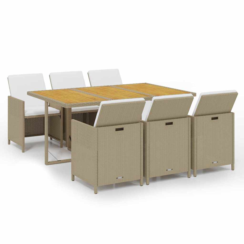 7-dijelni vrtni blagovaonski set od poliratana s jastucima bež 163 cm table length
