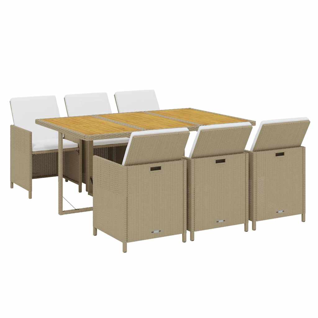 7-dijelni vrtni blagovaonski set od poliratana s jastucima bež 163 cm table length