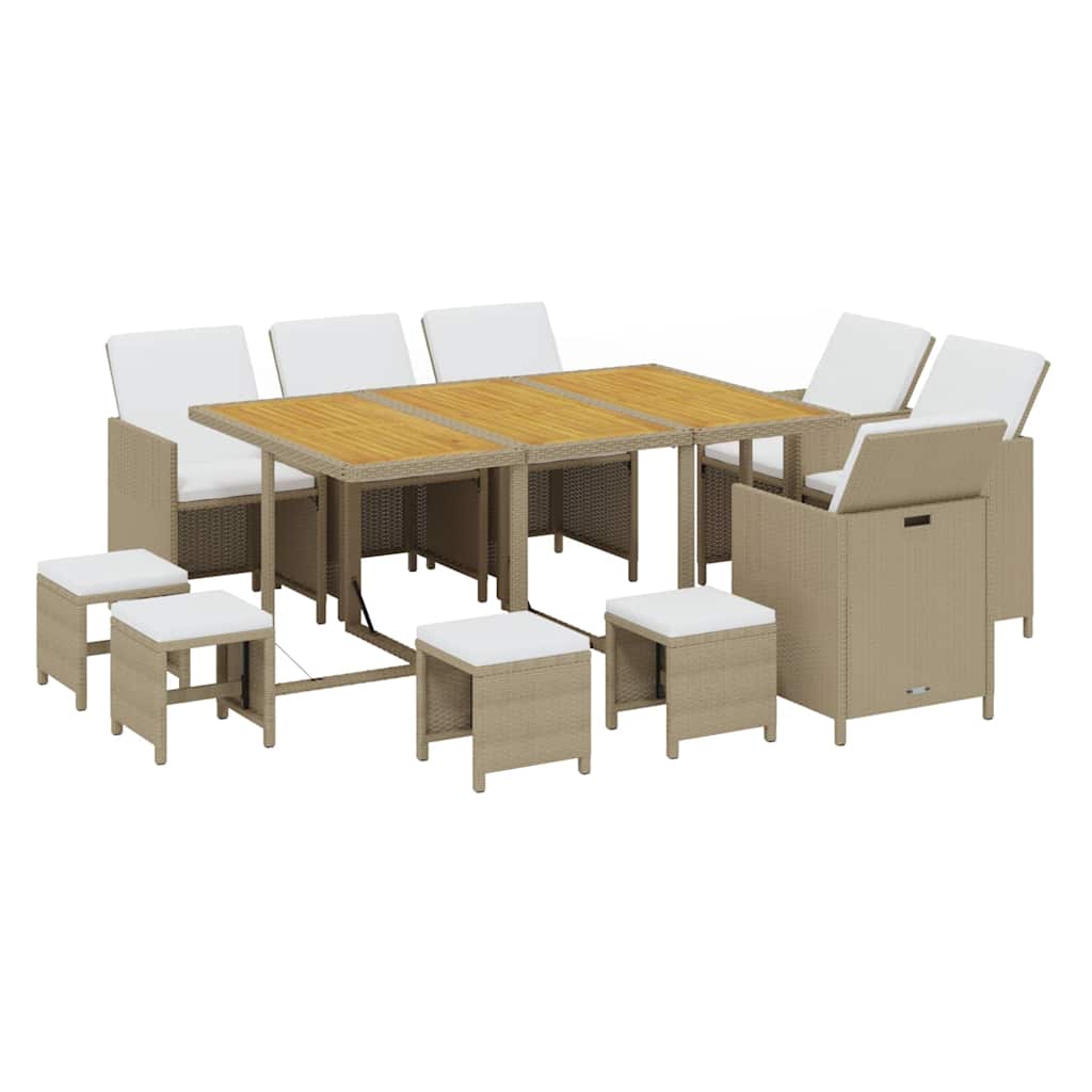 11-dijelni vrtni blagovaonski set od poliratana s jastucima bež 163 cm table length