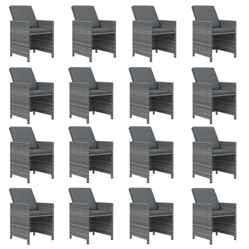 17-dijelni vrtni blagovaonski set s jastucima poliratan sivi
