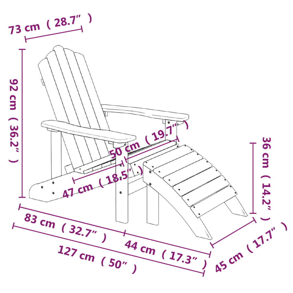 Vrtne stolice Adirondack s osloncem za noge 2 kom HDPE antracit