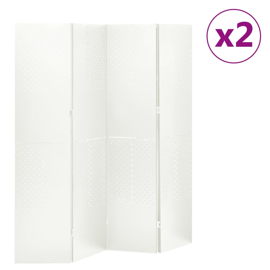 Sobne pregrade s 4 panela 2 kom bijele 160 x 180 cm čelične
