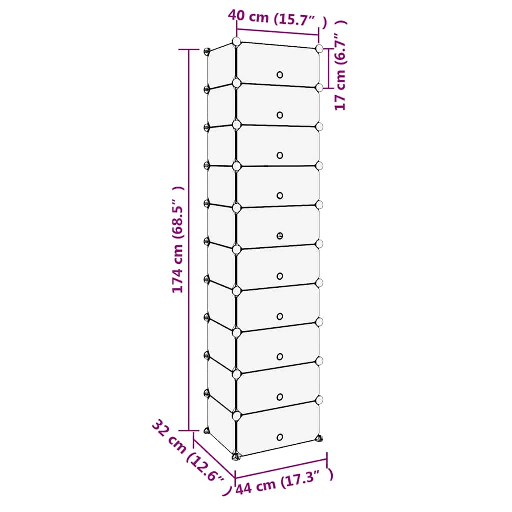 Stalak za cipele crni 44 x 32 x 174 cm PP
