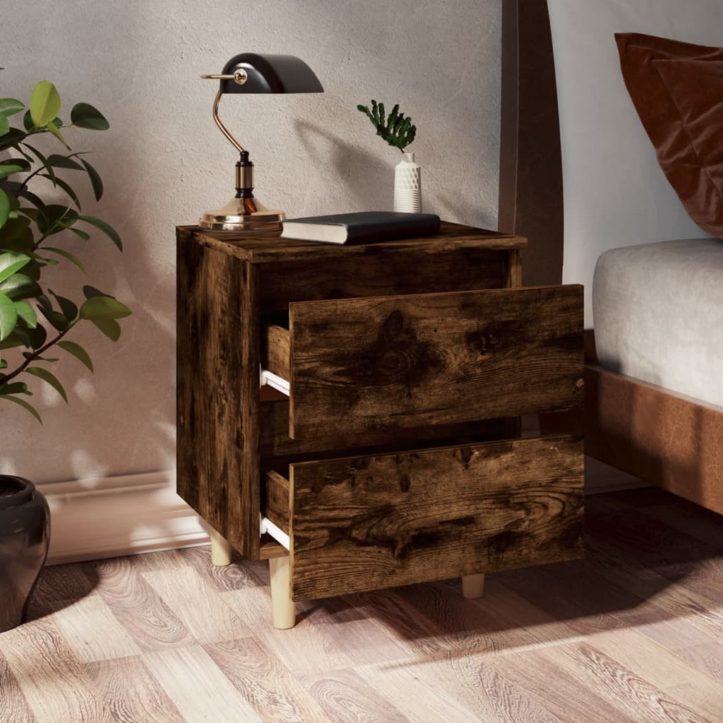 Noćni ormarić s drvenim nogama dimljena boja hrasta 40x35x50 cm