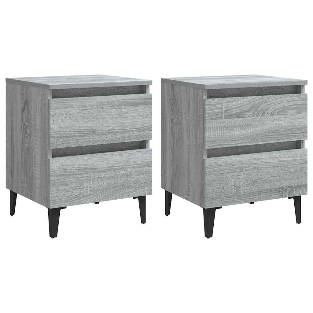 Noćni ormarići s metalnim nogama 2 kom sivi hrast 40x35x50 cm