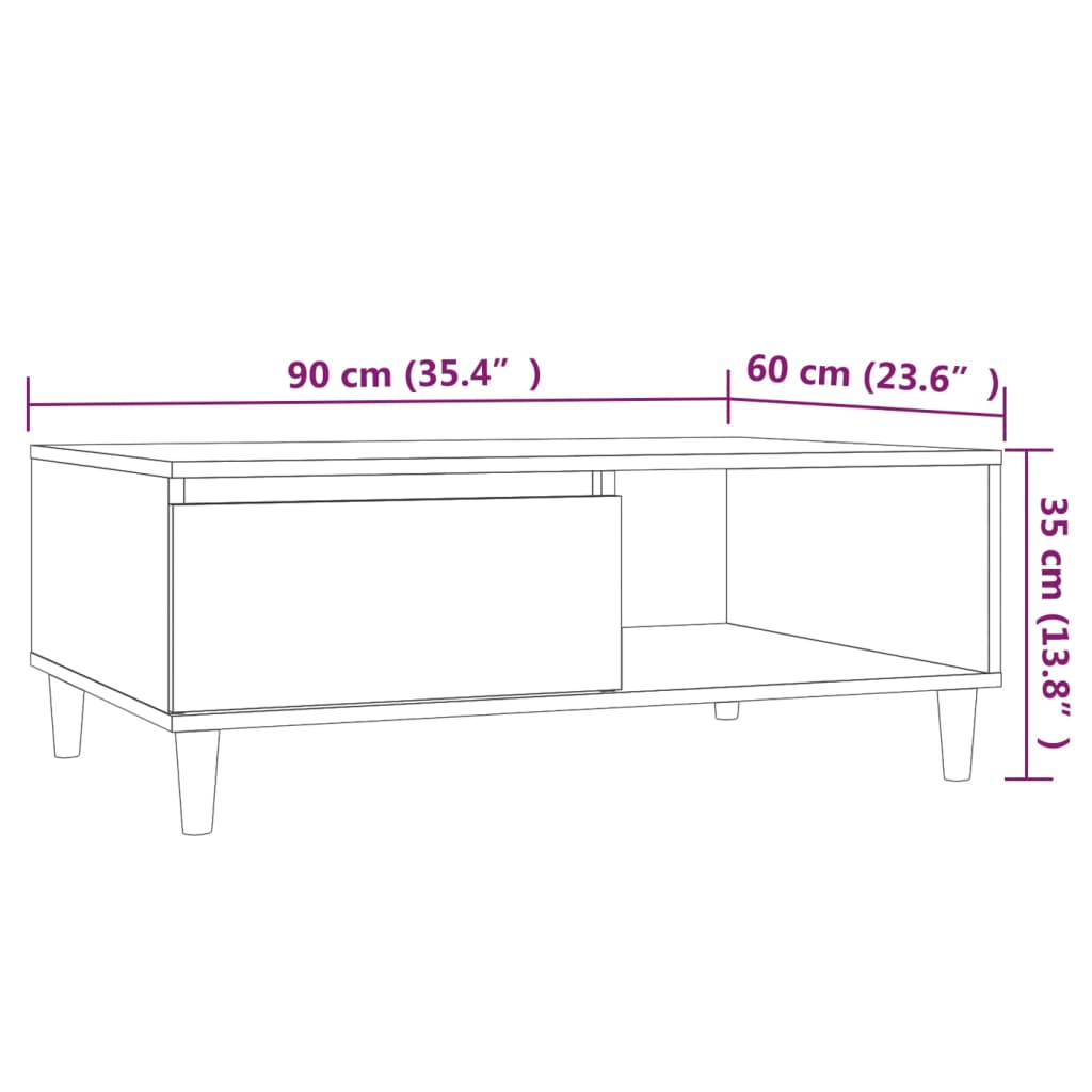 Stolić za kavu smeđa boja hrasta 90x60x35 cm konstruirano drvo