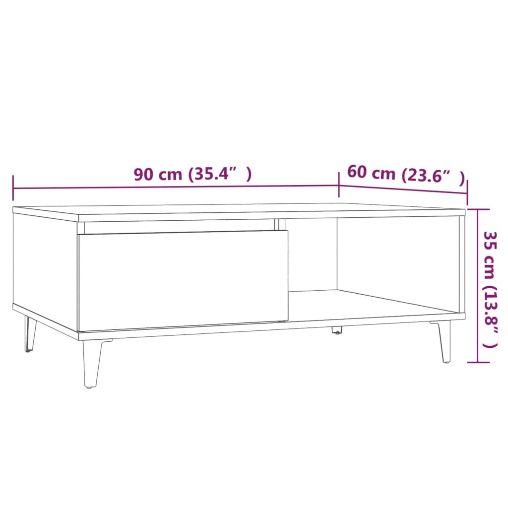 Stolić za kavu siva boja hrasta 90x60x35 cm konstruirano drvo