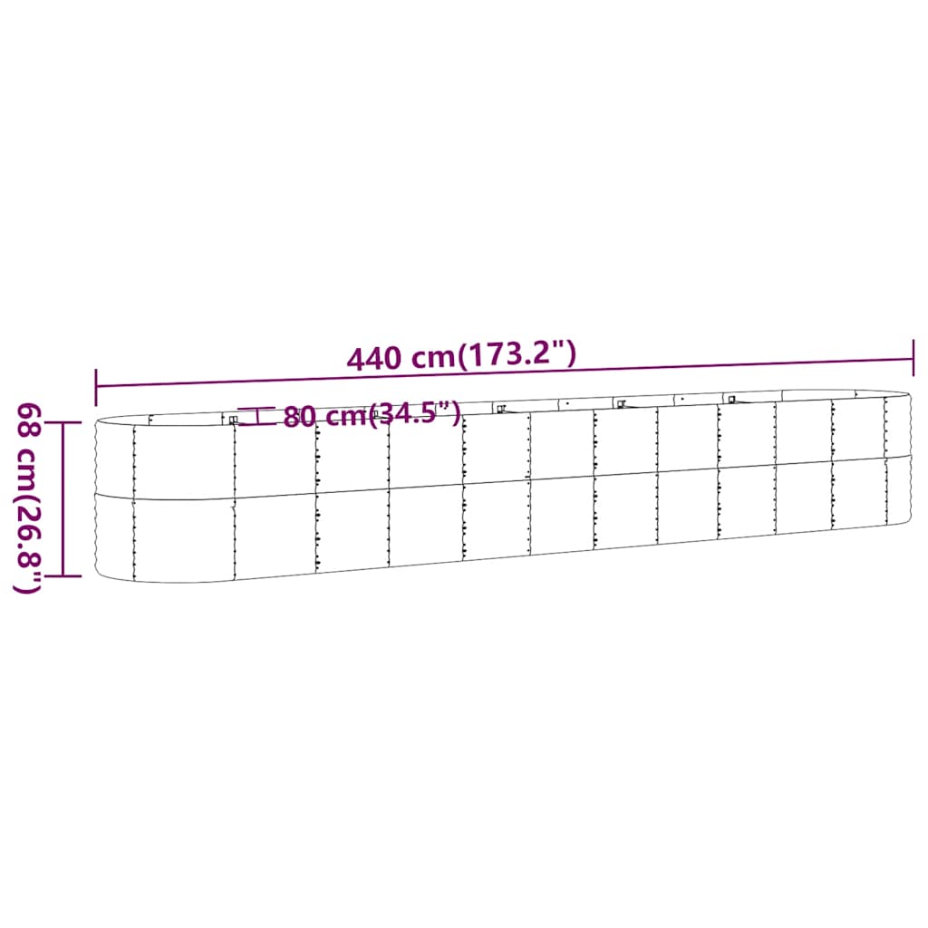 Povišena vrtna gredica od pocinčanog čelika 440x80x68 cm antracit