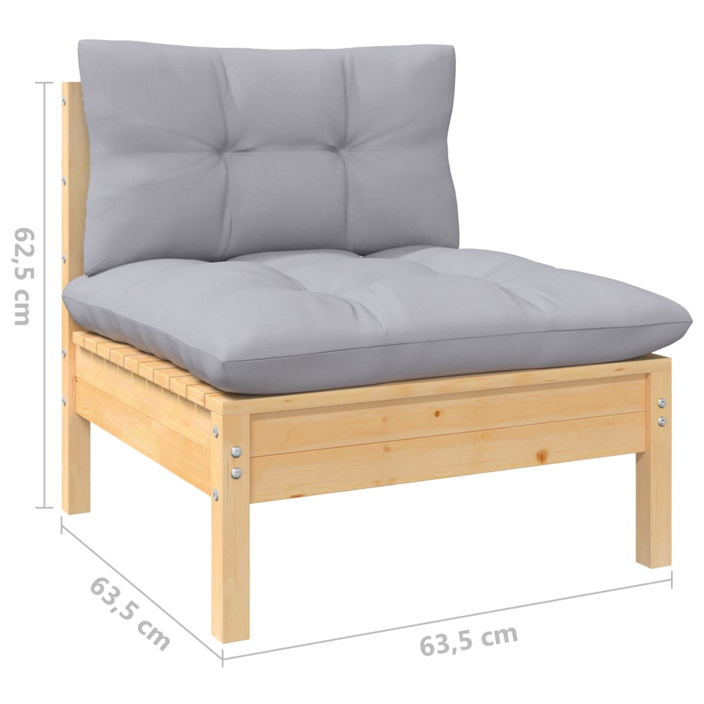 7-dijelna vrtna garnitura od borovine sa sivim jastucima