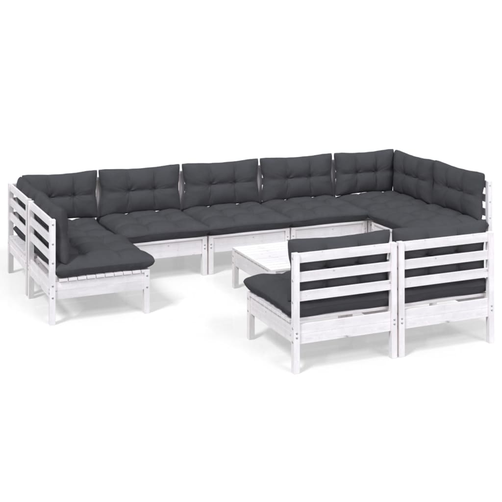 10-dijelna vrtna garnitura od borovine s jastucima bijela
