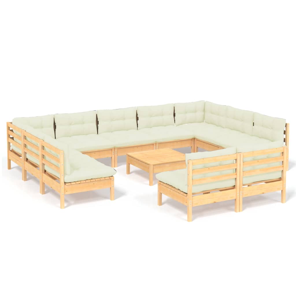 12-dijelna vrtna garnitura od masivne borovine s krem jastucima
