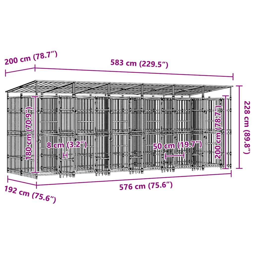 Vanjski kavez za pse s krovom čelični 11,06 m²