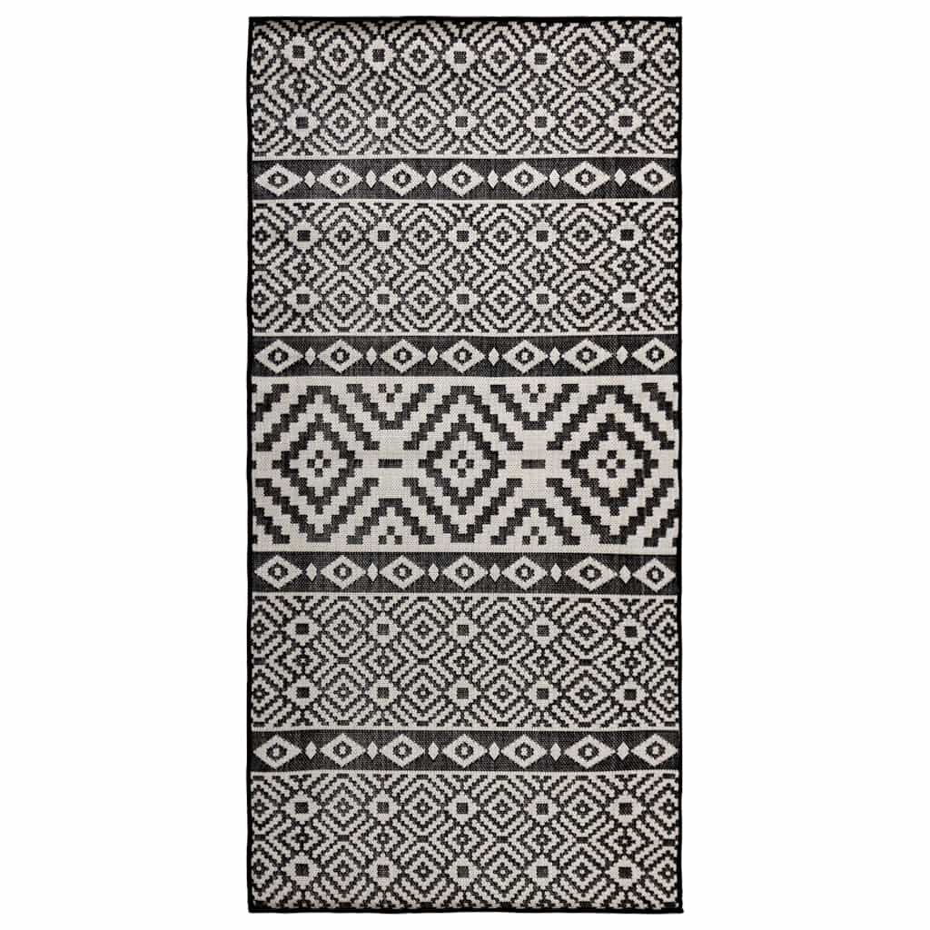 Vanjski tepih ravnog tkanja 80 x 150 cm crne pruge