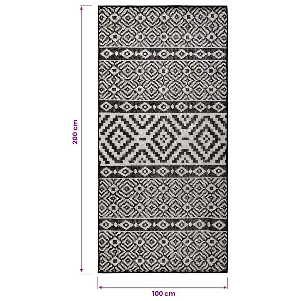 Vanjski tepih ravnog tkanja 100 x 200 cm crne pruge