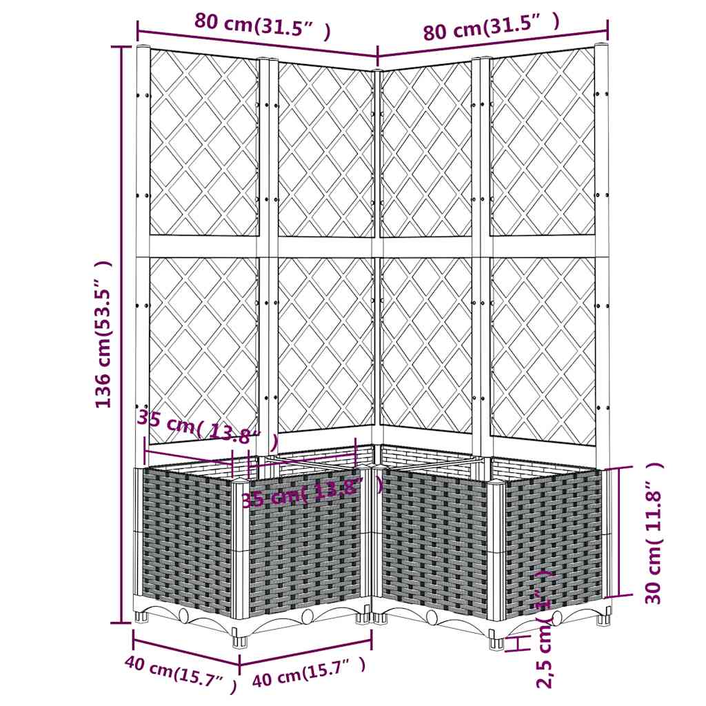 Vrtna sadilica s rešetkom plava siva 80 x 80 x 136 cm PP